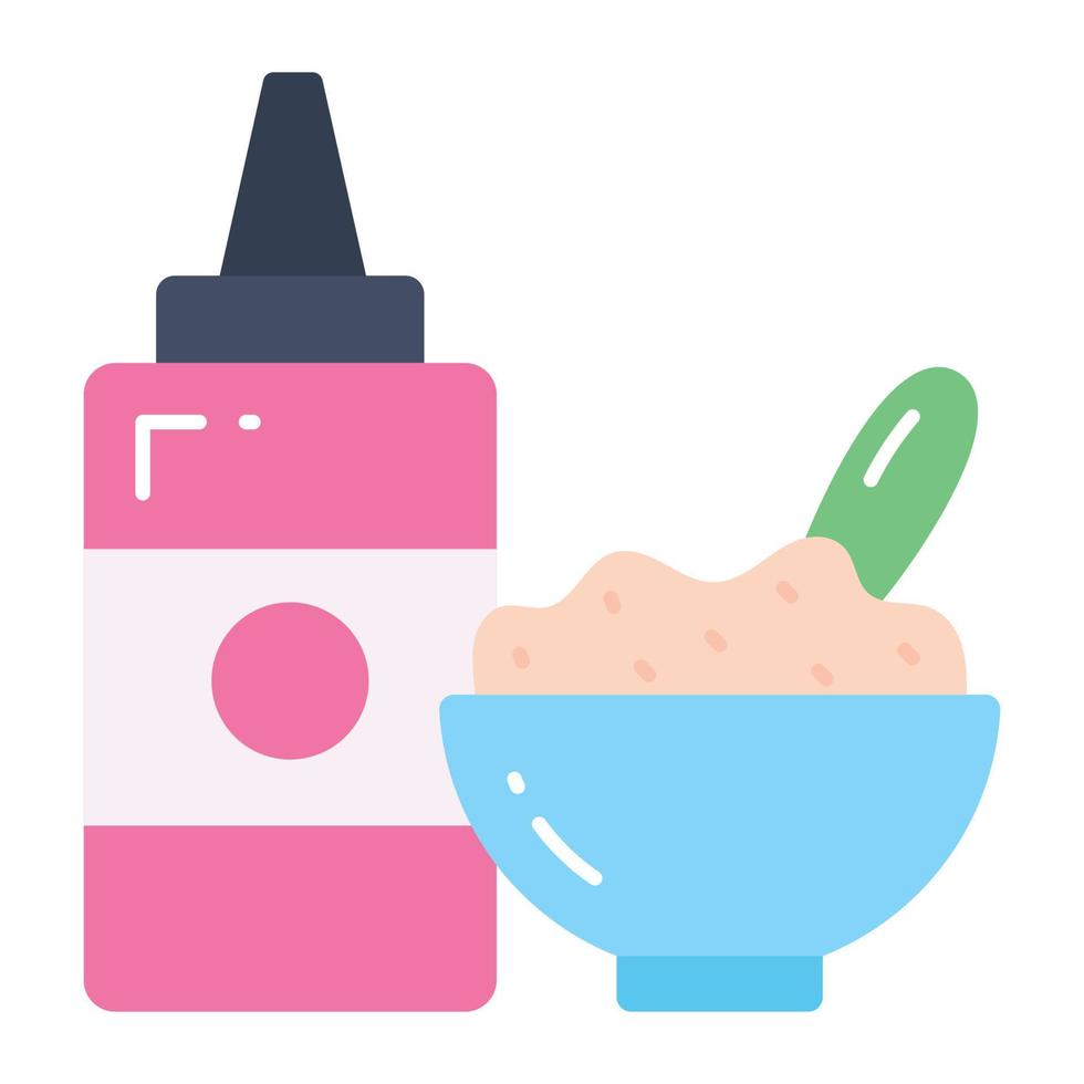 Icon of rice bowl with sauce bottle in modern style vector