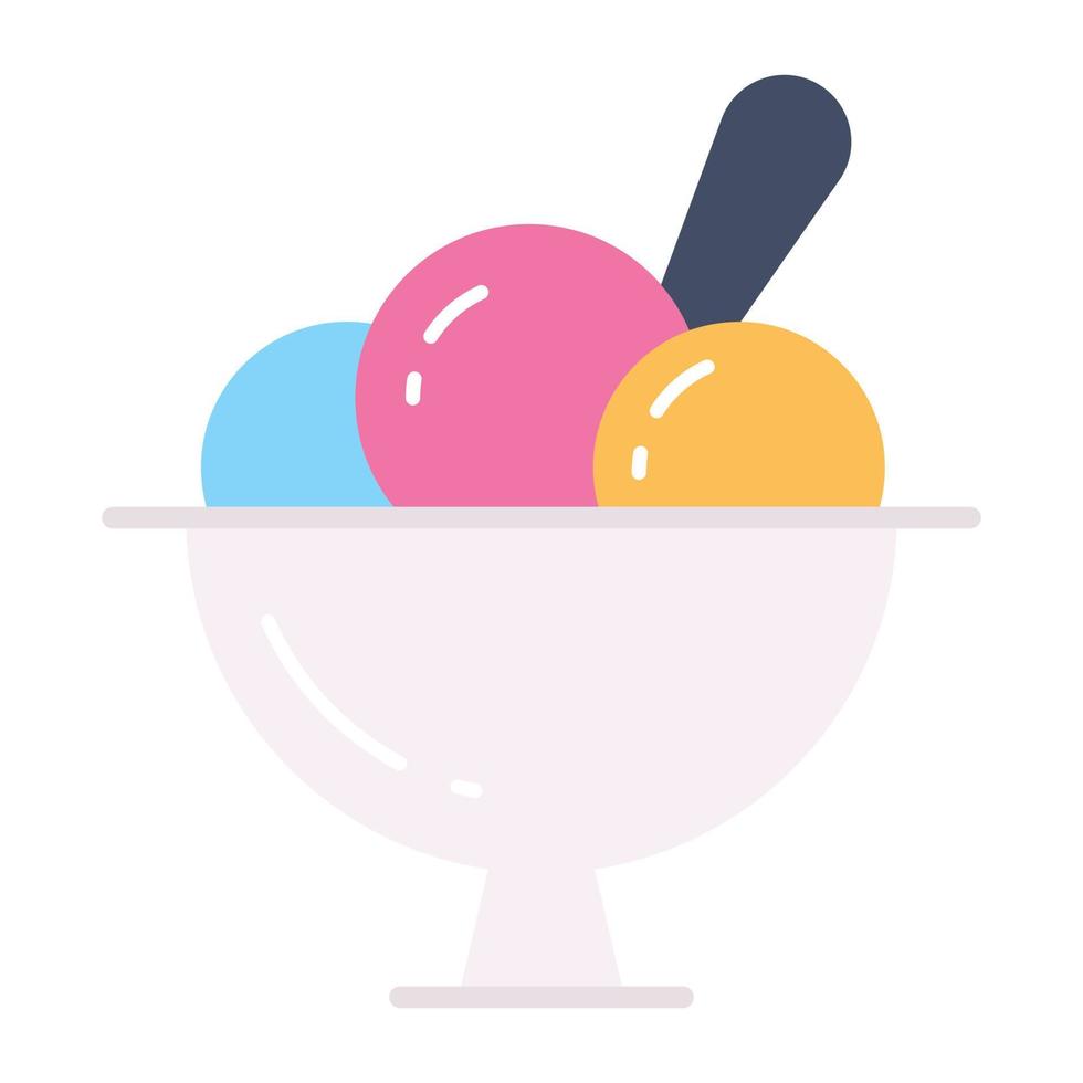 Three ice cream scoops in a bowl vector icon