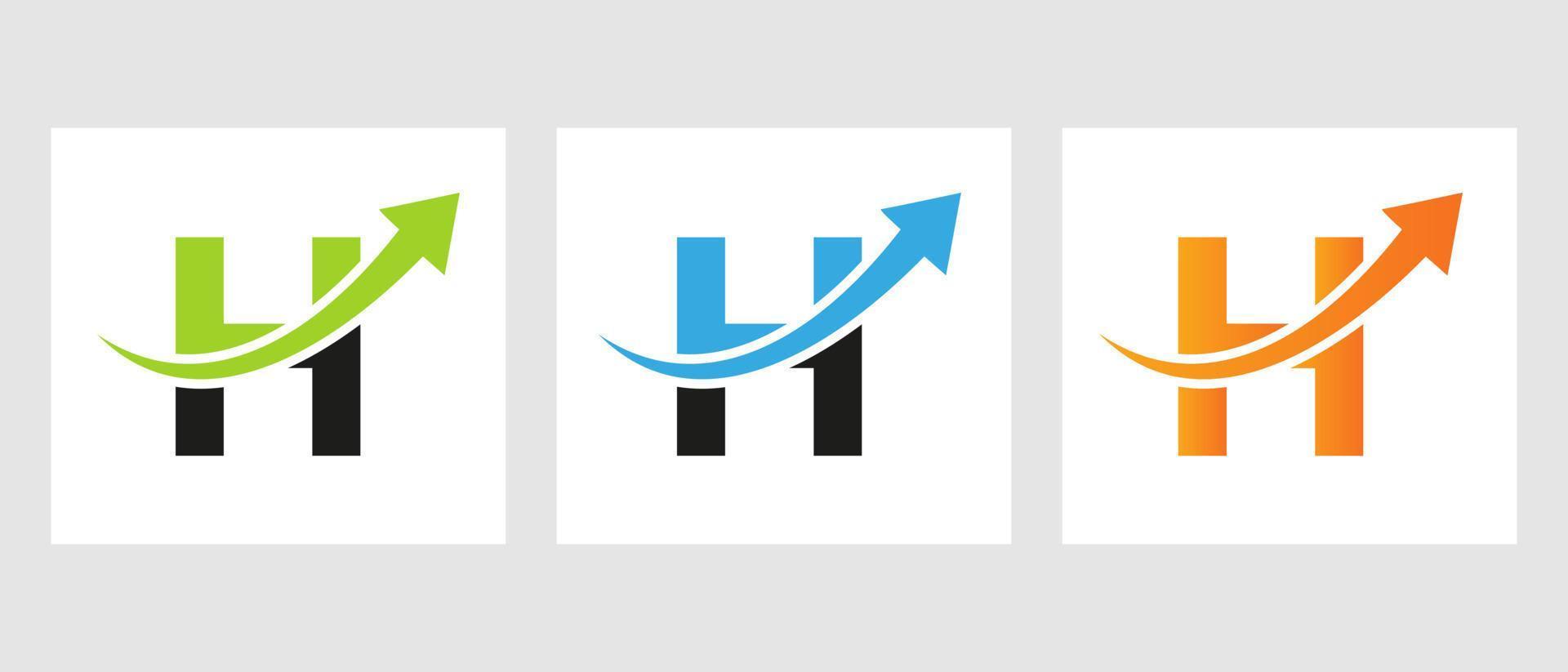 concepto de logotipo de finanzas letra h con símbolo de flecha de crecimiento vector
