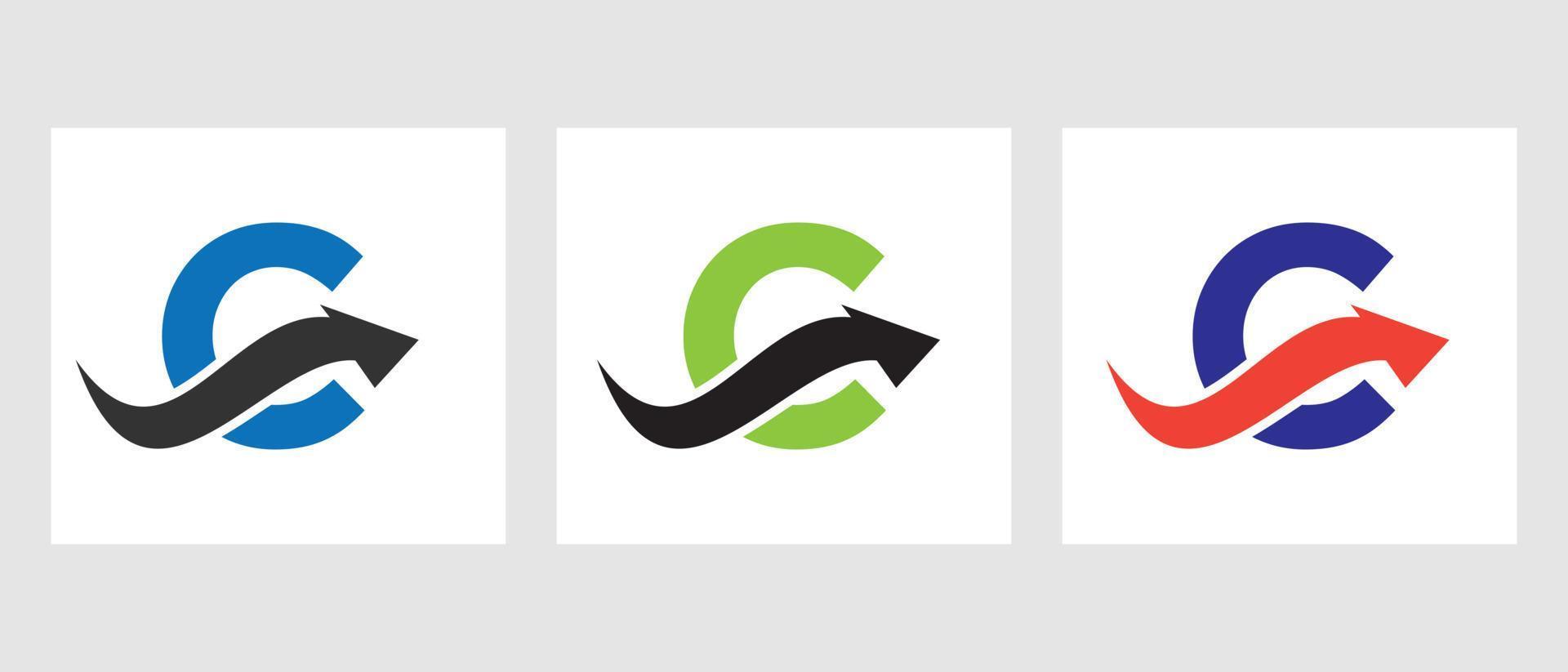concepto de logotipo de finanzas de letra c con símbolo de flecha de crecimiento vector