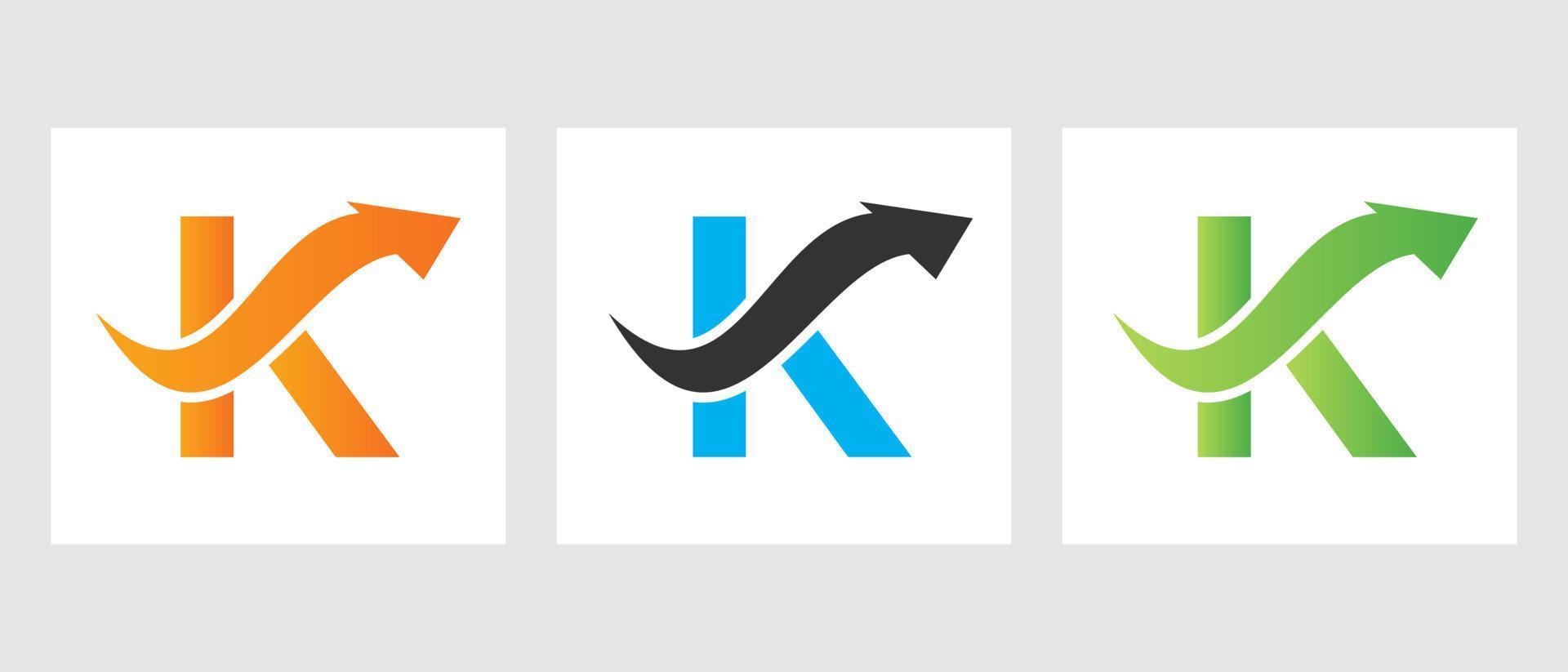 concepto de logotipo de finanzas de letra k con símbolo de flecha de crecimiento vector