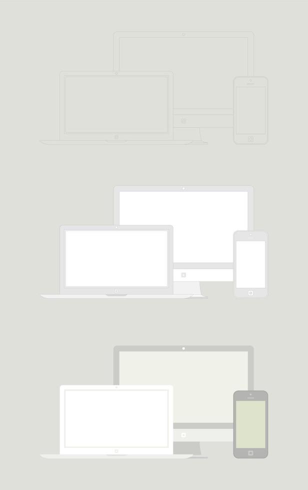 Monitor, notebook and telephone. Vector illustration