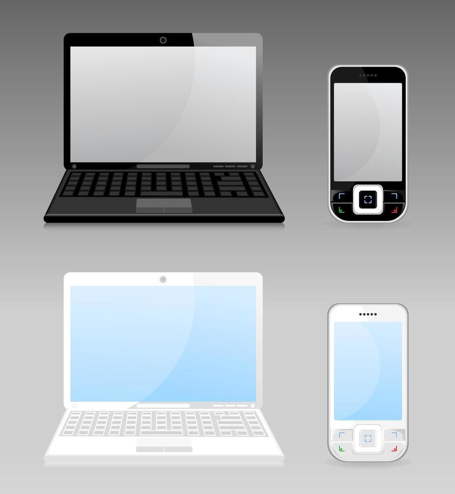 Monitor, notebook and telephone. Vector illustration