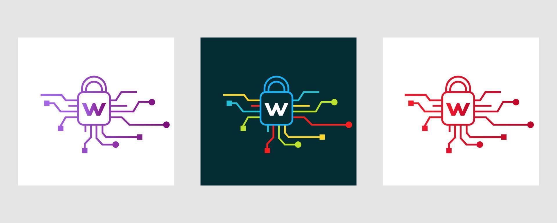 Letter W Cyber Security Logo. Internet Security Sign, Cyber Protection, Technology, Biotechnology Symbol vector