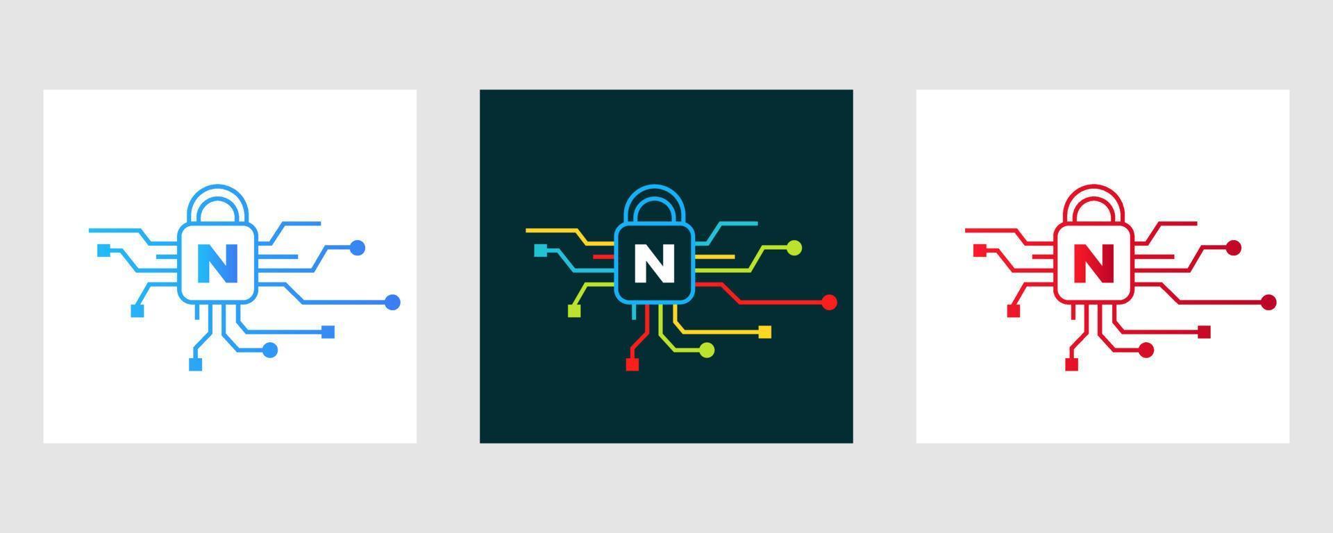 Letter N Cyber Security Logo. Internet Security Sign, Cyber Protection, Technology, Biotechnology Symbol vector