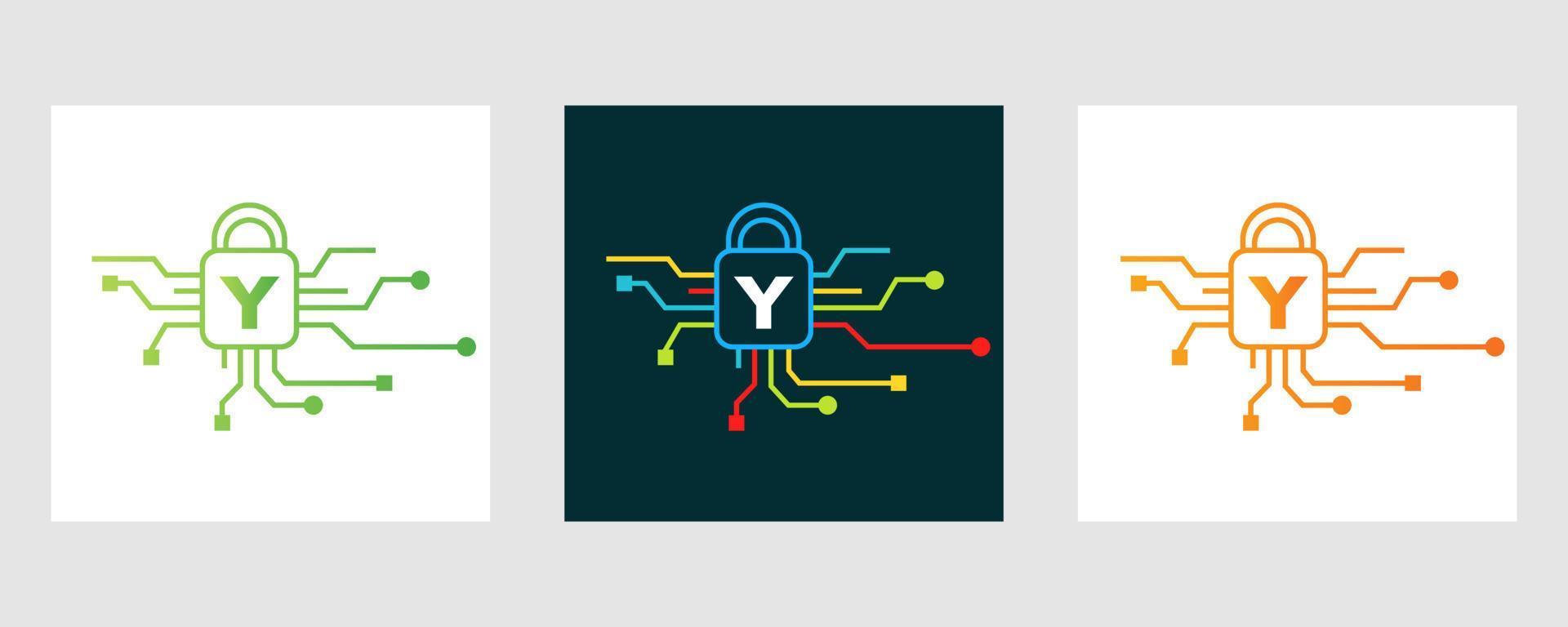 Letter Y Cyber Security Logo. Internet Security Sign, Cyber Protection, Technology, Biotechnology Symbol vector