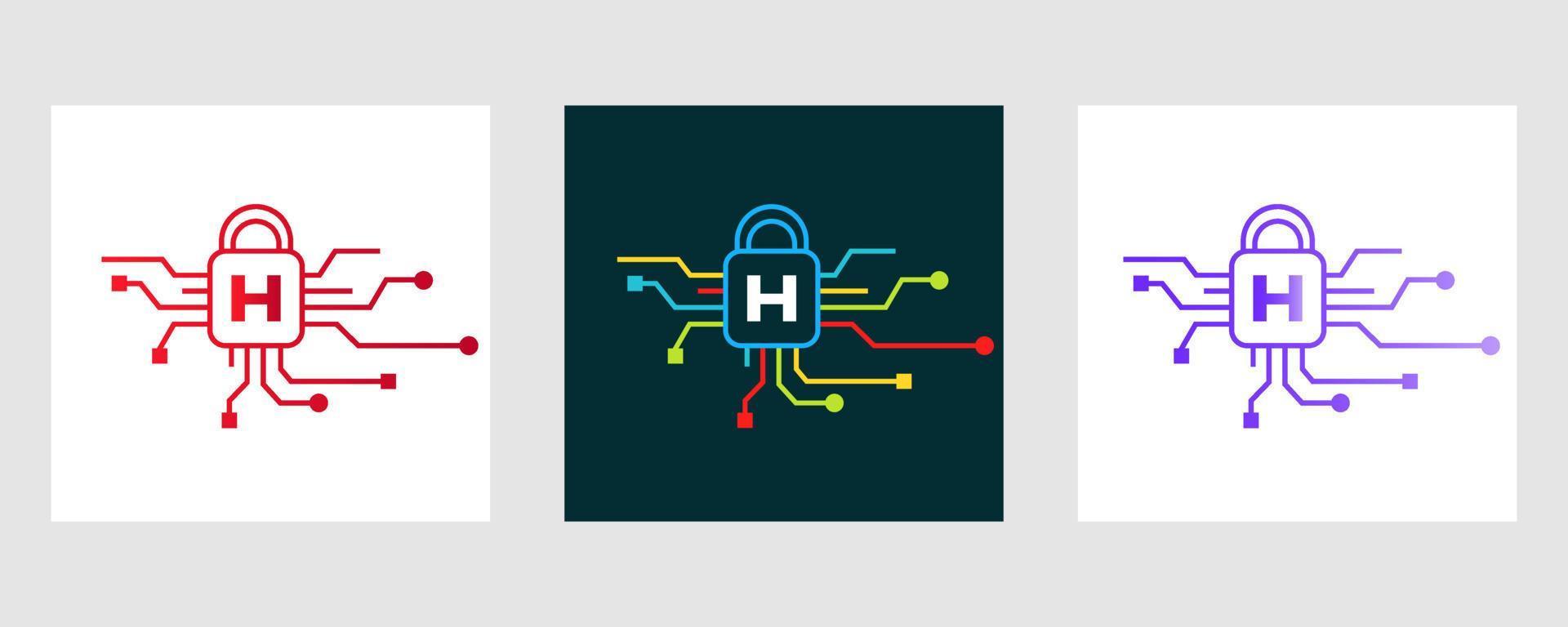 logotipo de seguridad cibernética de la letra h. señal de seguridad de Internet, protección cibernética, tecnología, símbolo de biotecnología vector