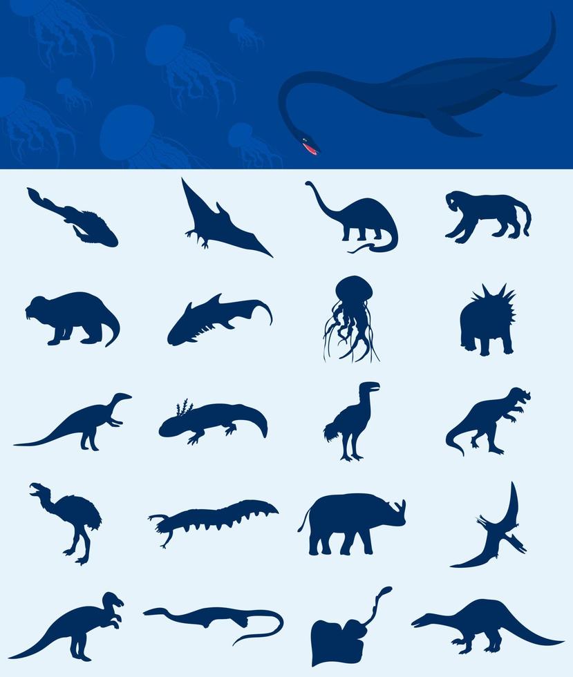 Collection of dinosaurs of the ancient nature. A vector illustration