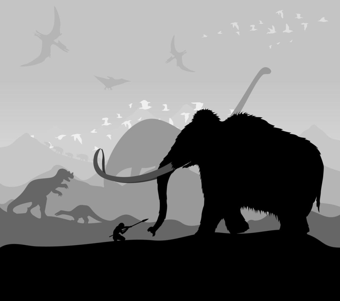 Hunting of animals during prehistoric times. A vector illustration