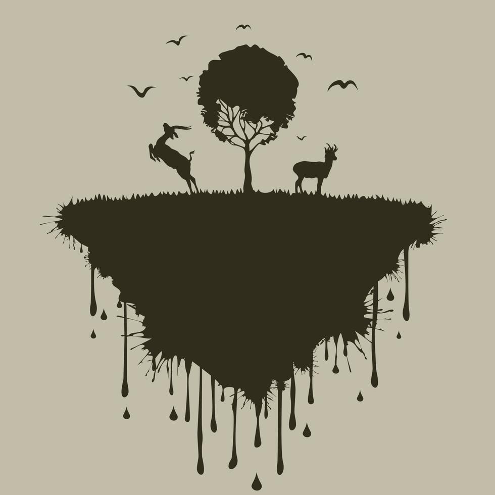 Two deer on island. A vector illustration