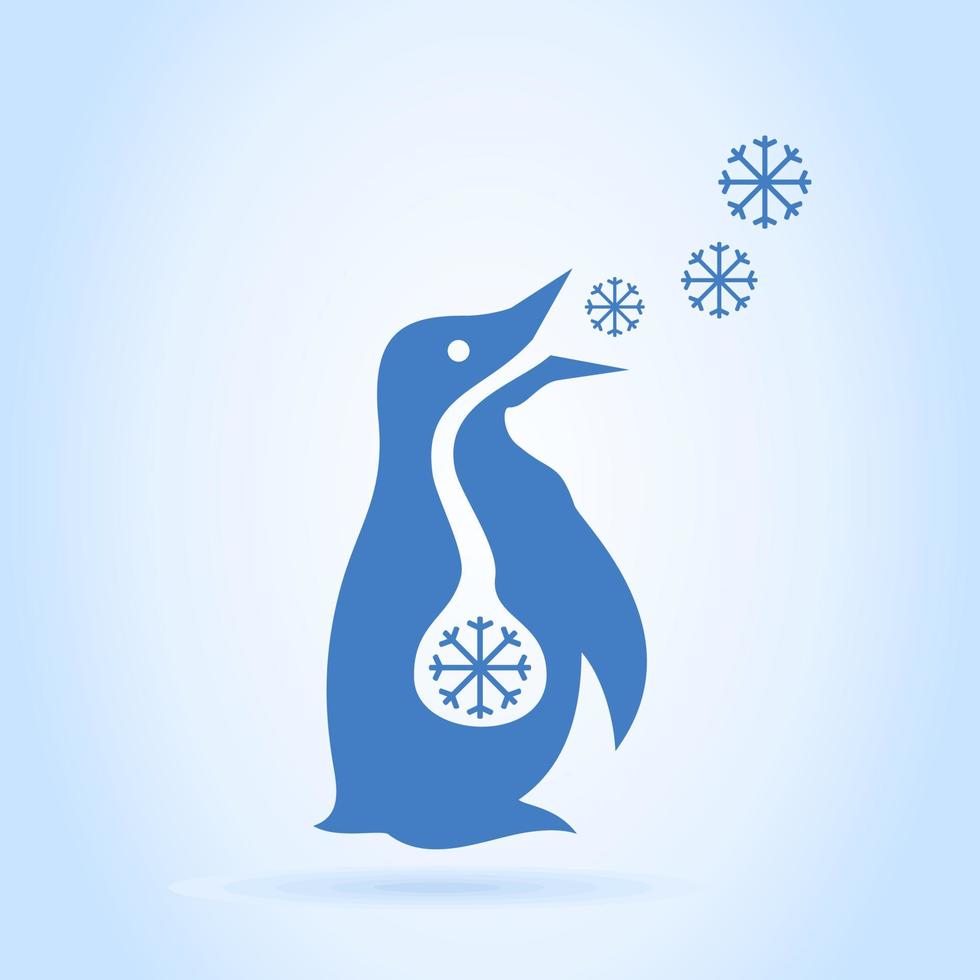 The penguin breathes snow. A vector illustration