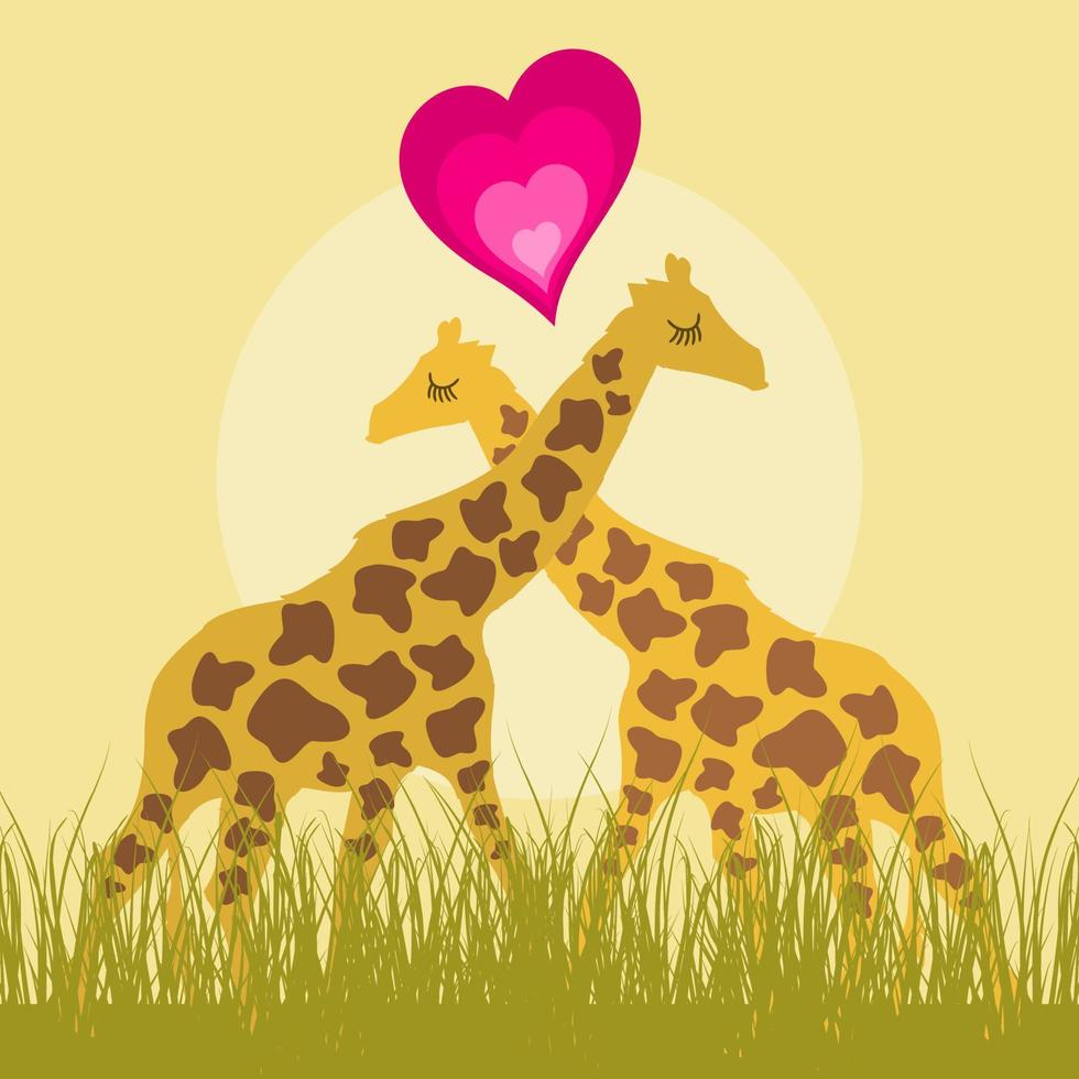 Two giraffes love each other. A vector illustration