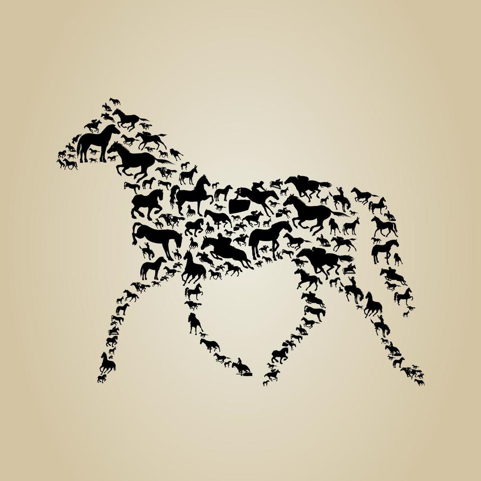 Horse made of horses. A vector illustration