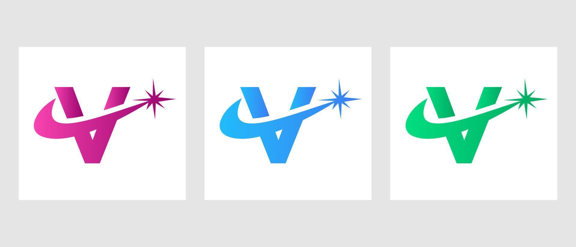 plantilla de vector de diseño de logotipo de letra v chispa