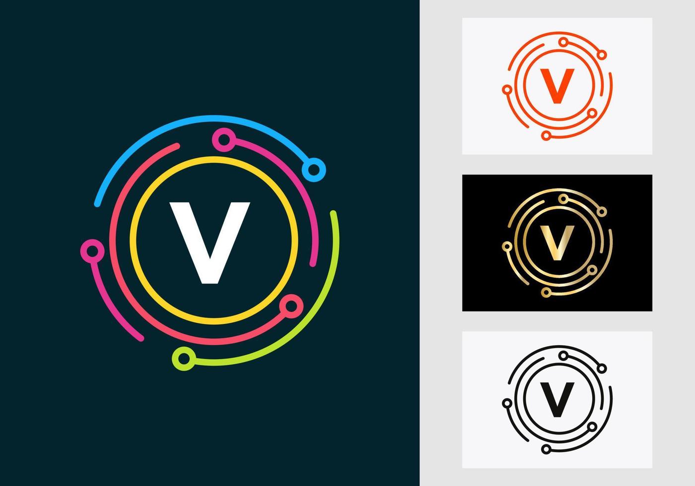 Letter V Technology Logo Design. Network Logo Symbol vector