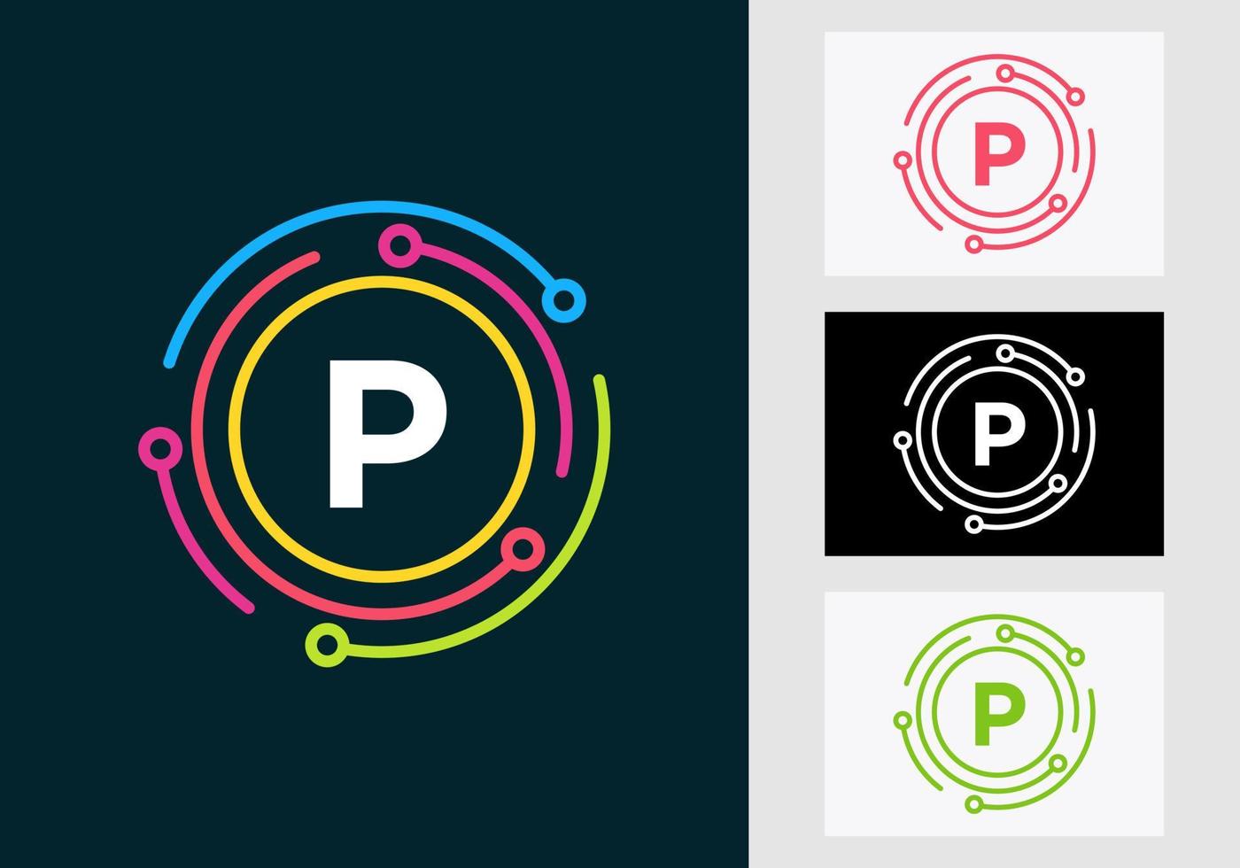 diseño de logotipo de tecnología de letra p. símbolo del logotipo de red vector
