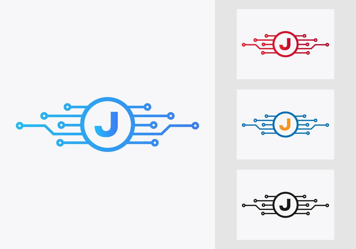 Letter J Technology Logo Design Template. Network Logo Design vector