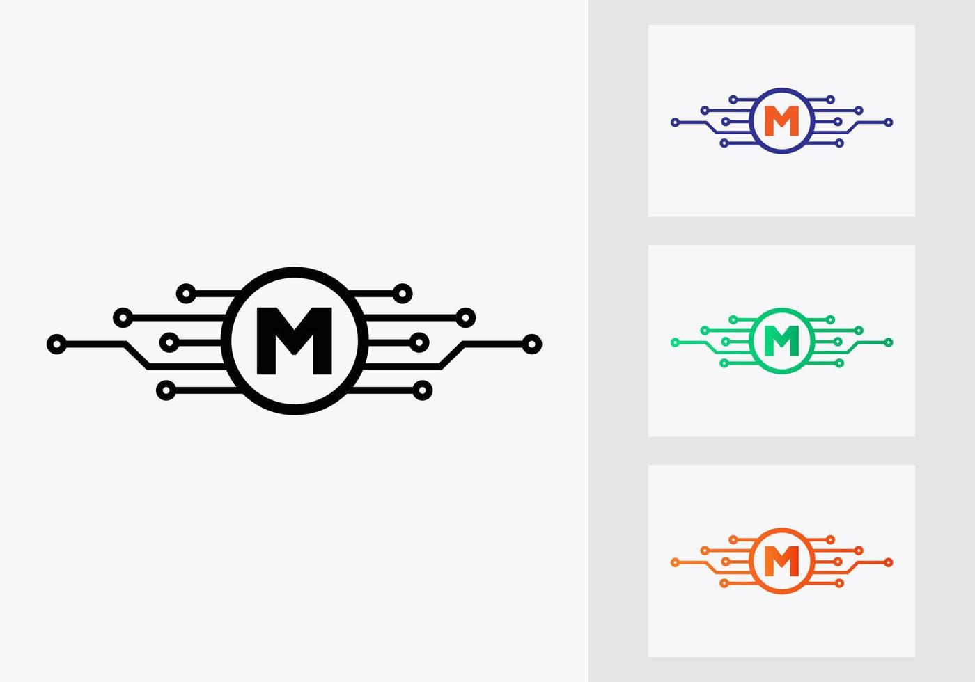 Letter M Technology Logo Design Template. Network Logo Design vector