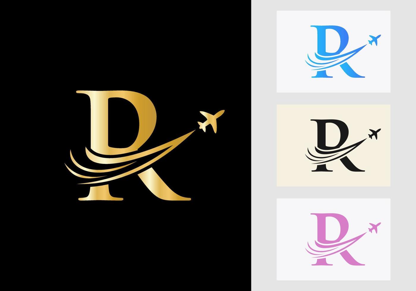 Letter R Travel Logo Concept With Flying Air Plane Symbol vector