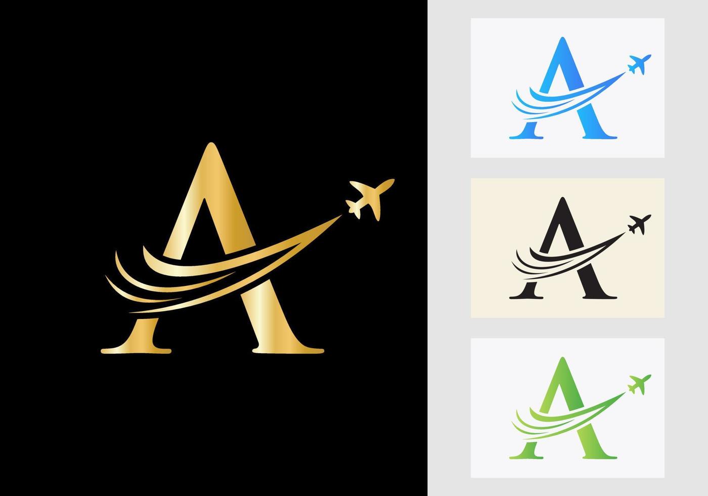 Letter A Travel Logo Concept With Flying Air Plane Symbol vector