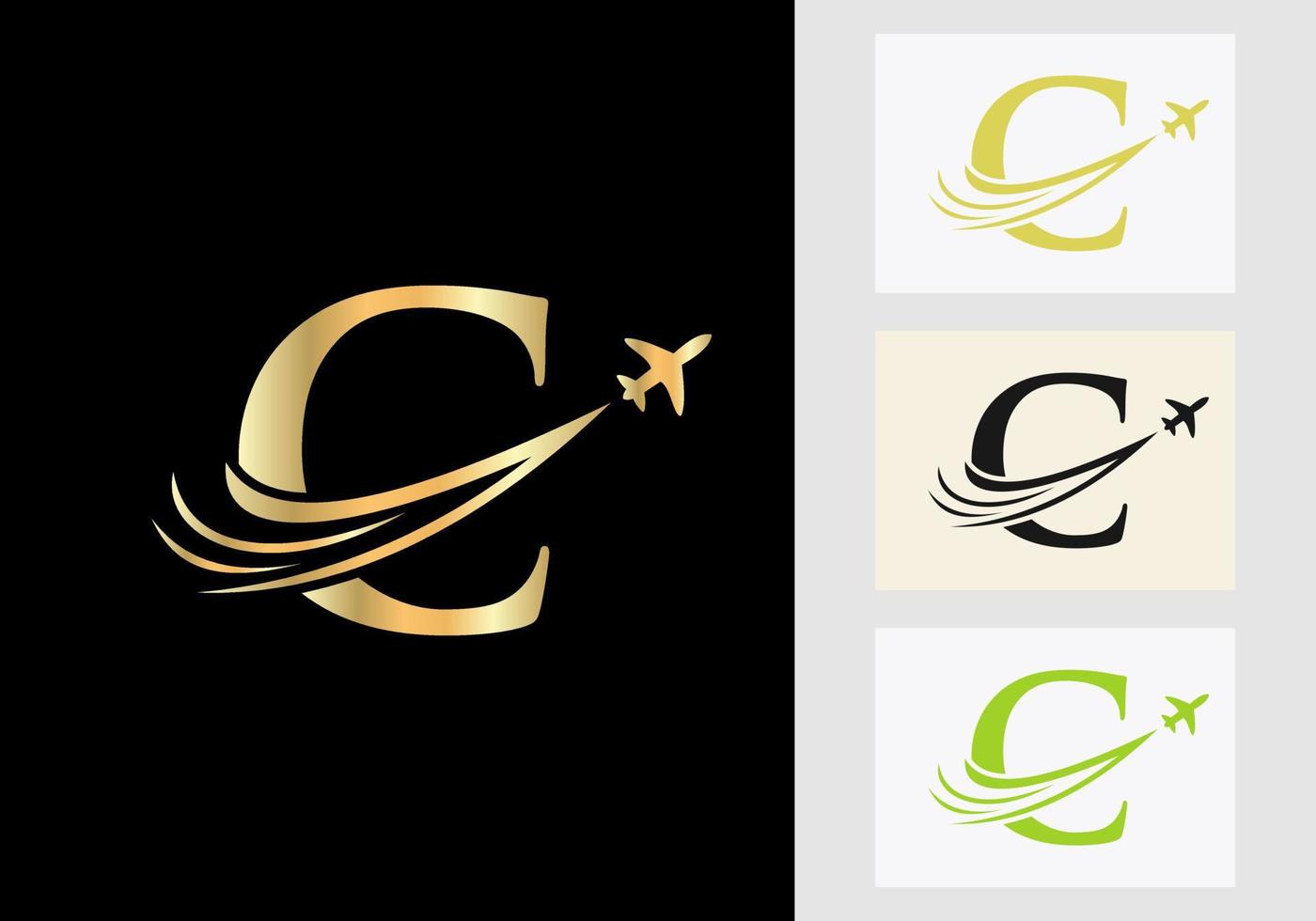 Letter C Travel Logo Concept With Flying Air Plane Symbol vector