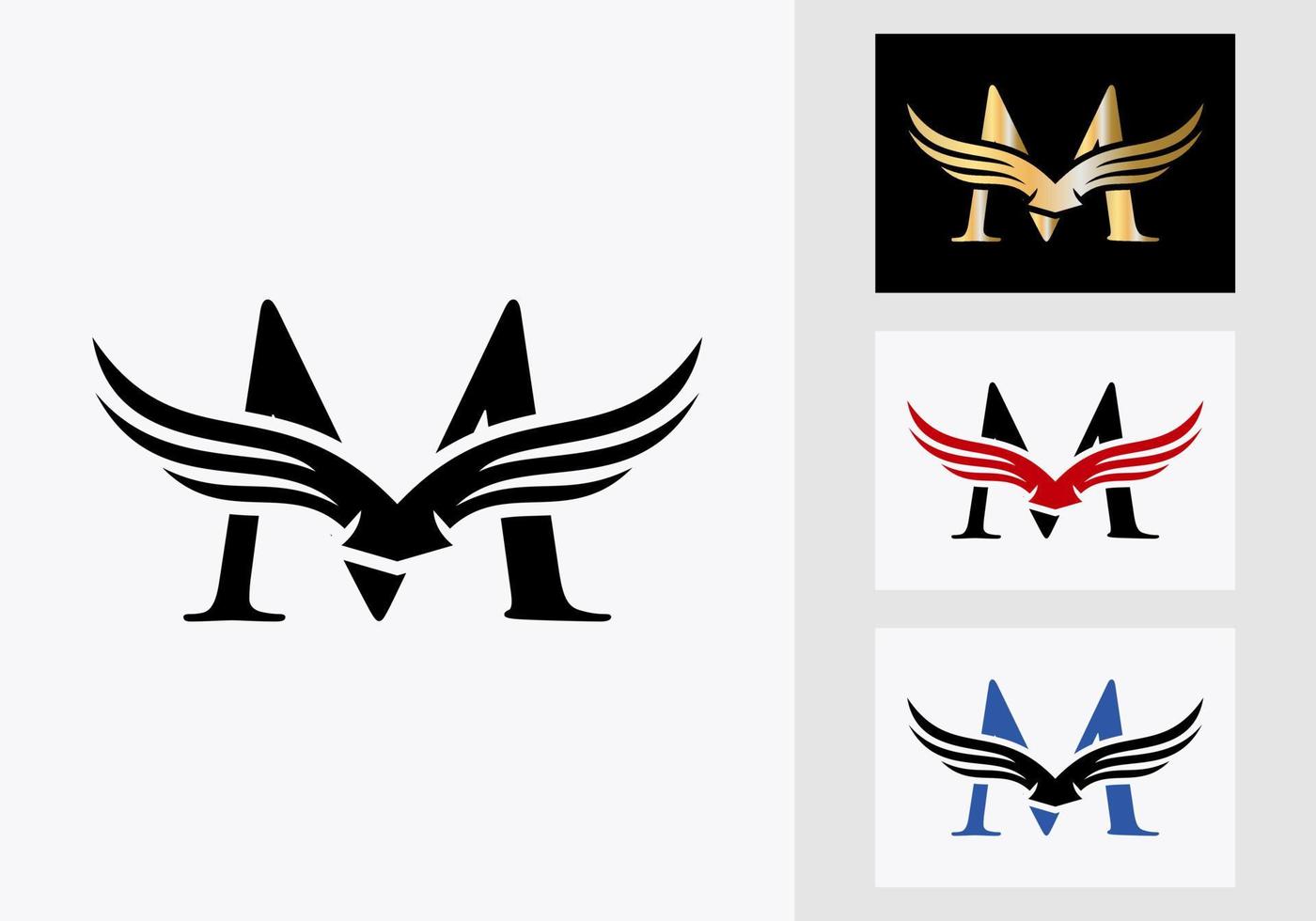 diseño del logotipo del ala de la letra m. símbolo inicial del ala voladora vector