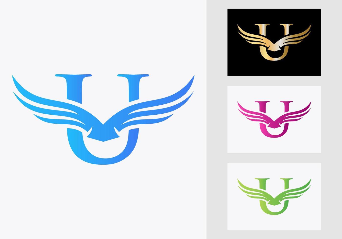 diseño del logotipo del ala de la letra u. símbolo inicial del ala voladora vector