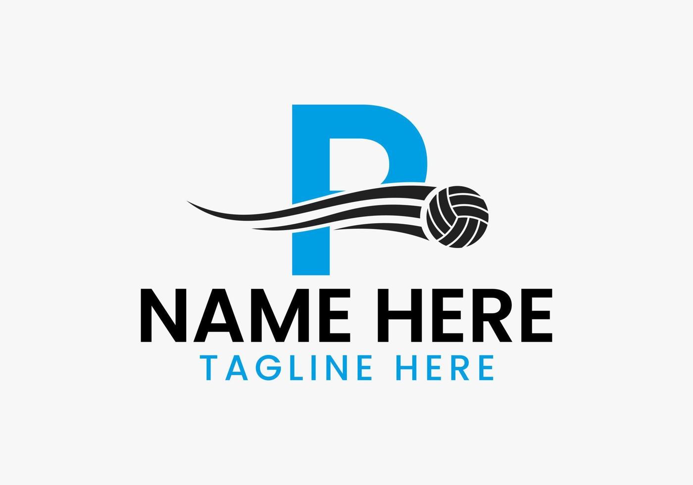 letra p concepto de logotipo de voleibol con icono de voleibol en movimiento. logotipo deportivo de voleibol vector