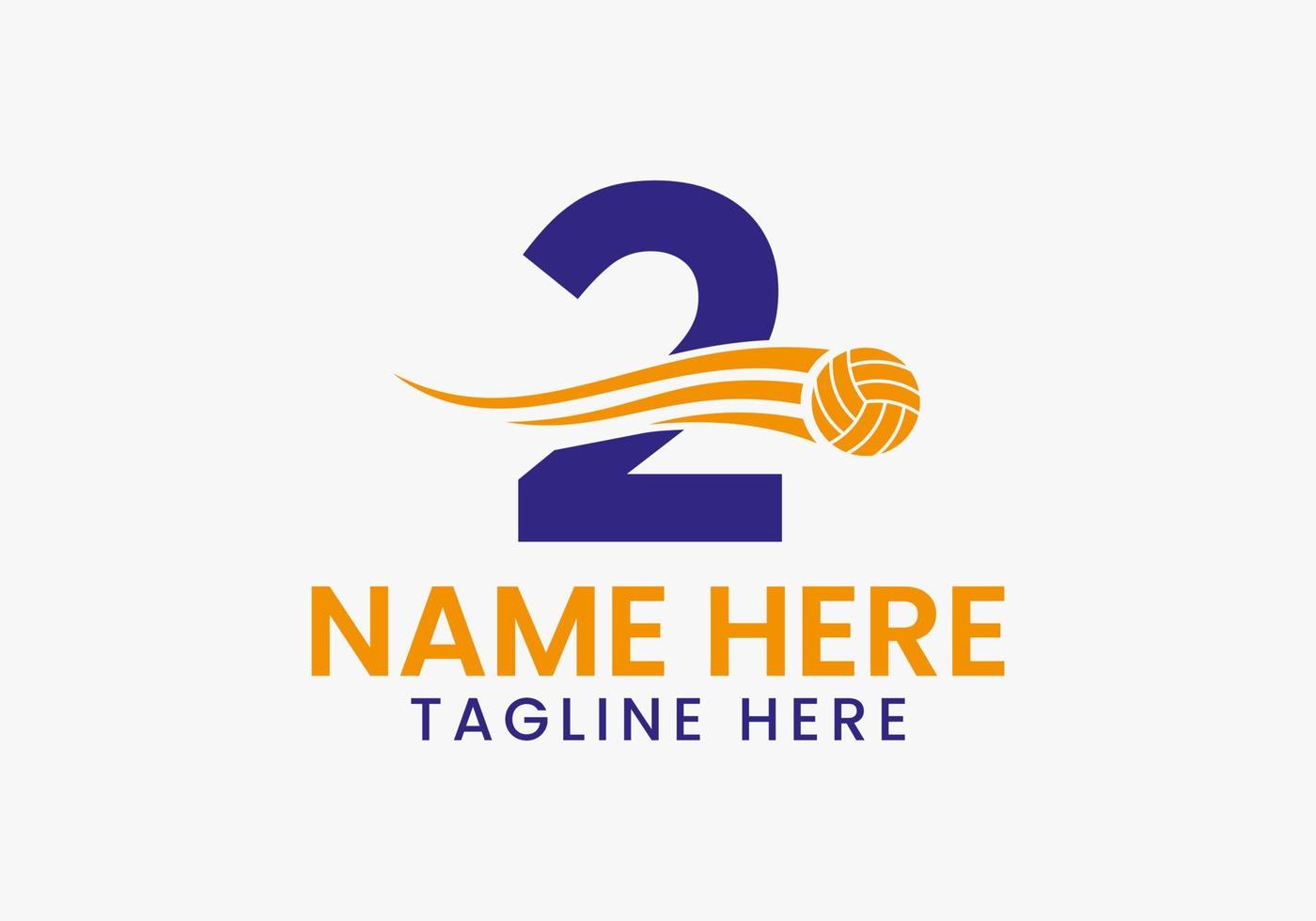 concepto de logotipo de voleibol de letra 2 con icono de voleibol en movimiento. logotipo deportivo de voleibol vector