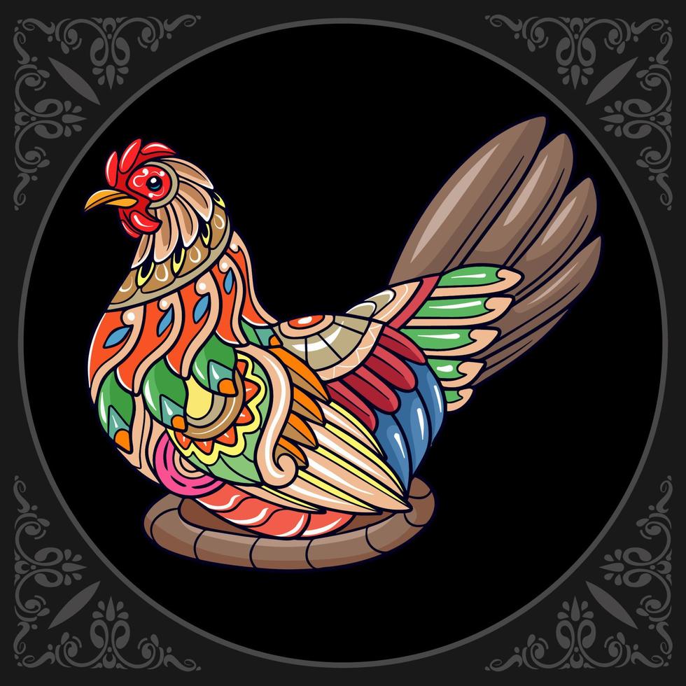 Colorful hen mandala arts isolated on black background vector
