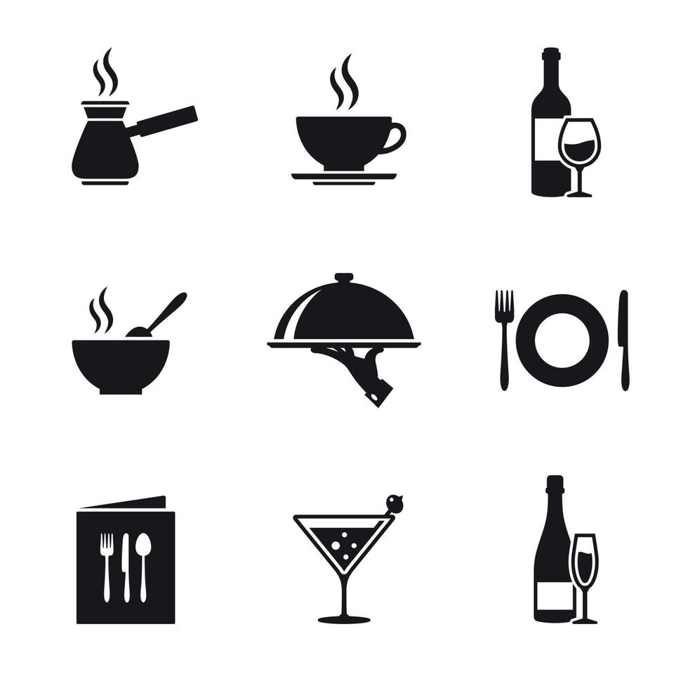 conjunto de iconos de restaurante. Negro sobre un fondo blanco vector