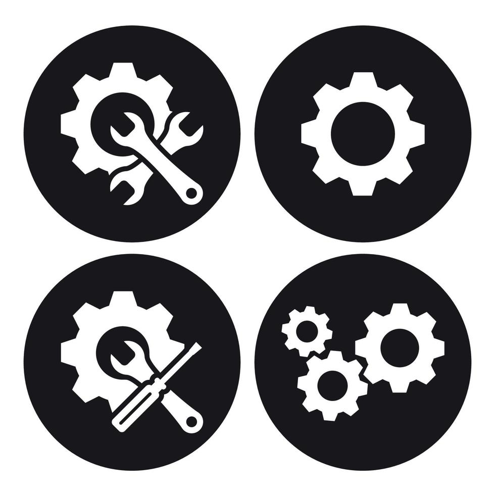 Gear Icons set. White on a black background vector