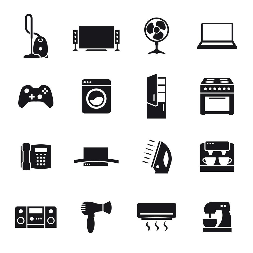 House appliance, home appliance icons set. Black on a white background vector