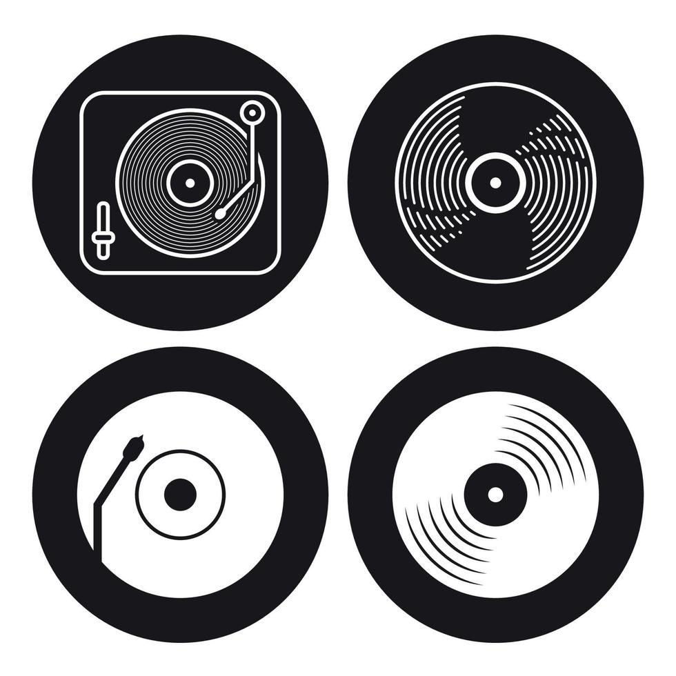 Four icons vinyl, Black logo vinyl, Outline image vinyl or music sign. White on a black background vector