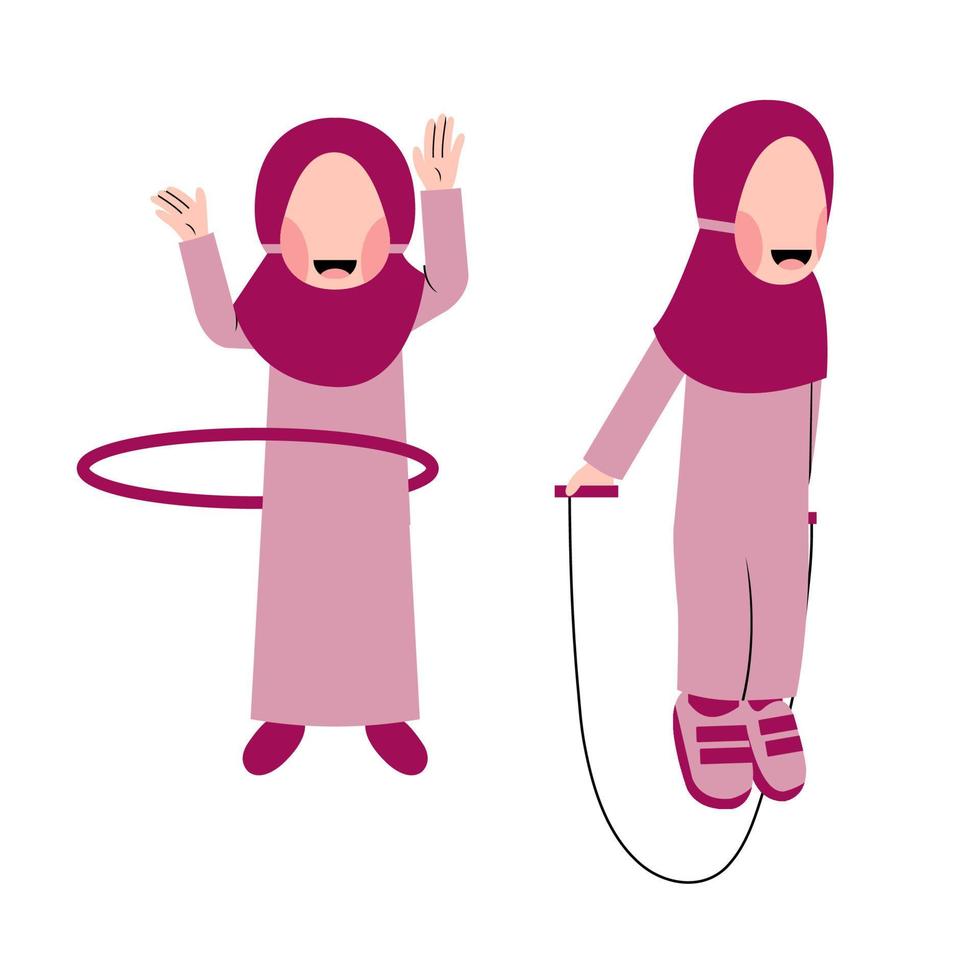 Set Of Hijab Kid Playing Illustration vector