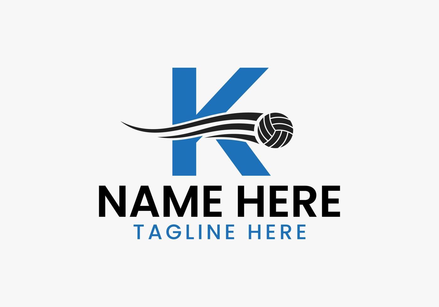 concepto de logotipo de voleibol de letra k con icono de voleibol en movimiento. logotipo deportivo de voleibol vector