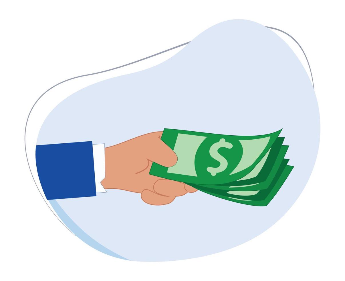 businessman hand holding dollar bill businessman flat design illustration giving dollar bill isolated on white background vector