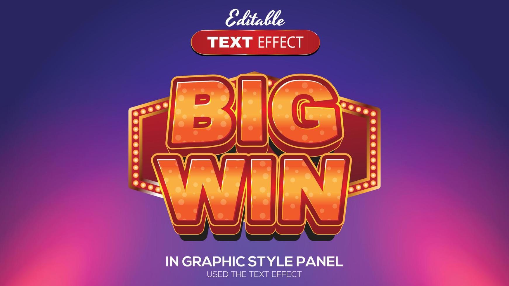 3D editable text effect big win theme vector
