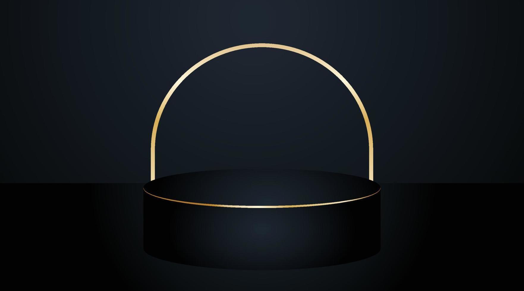Black podium and golden line on dark background illustration vector