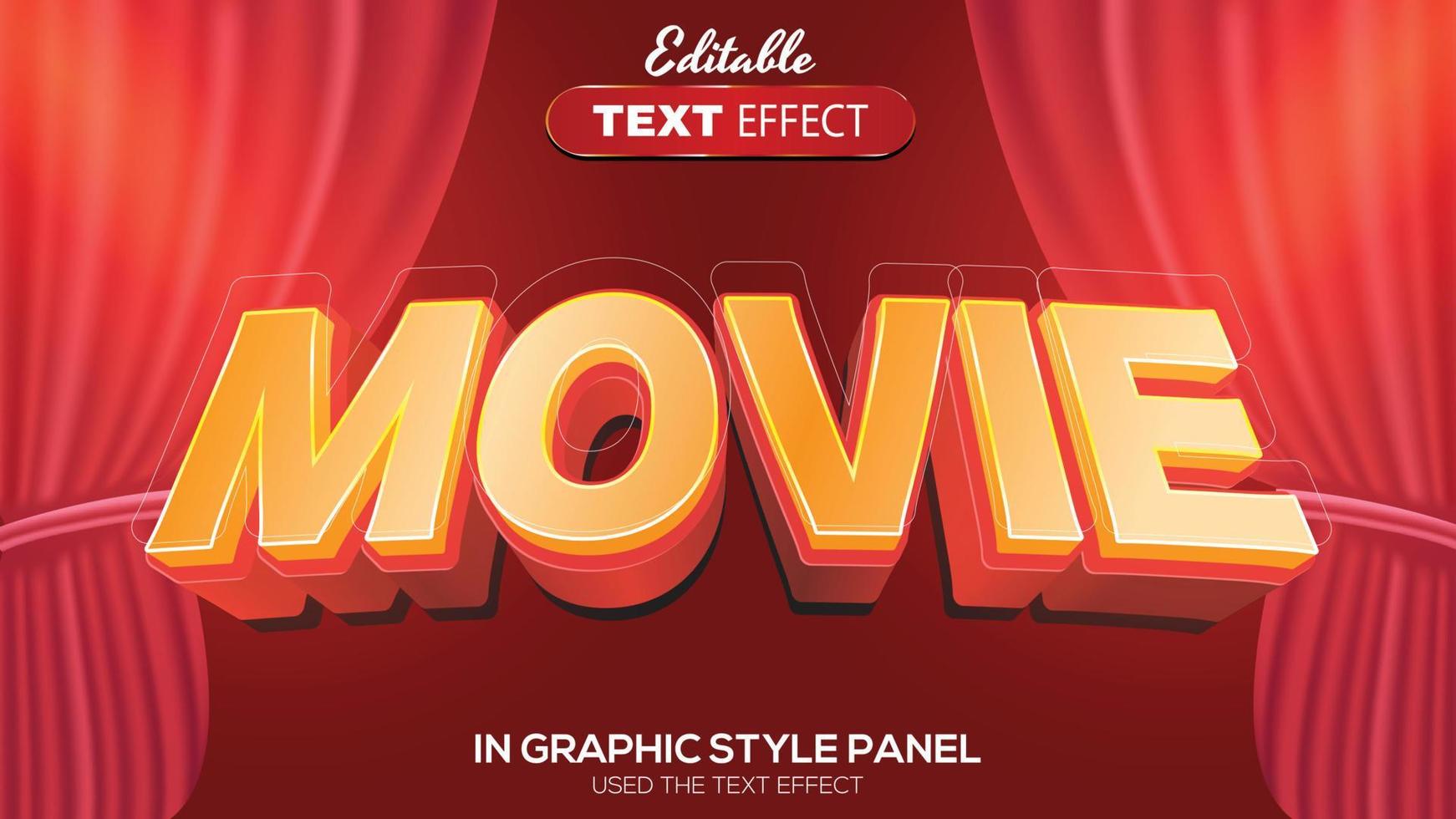 3D editable text effect movie theme vector