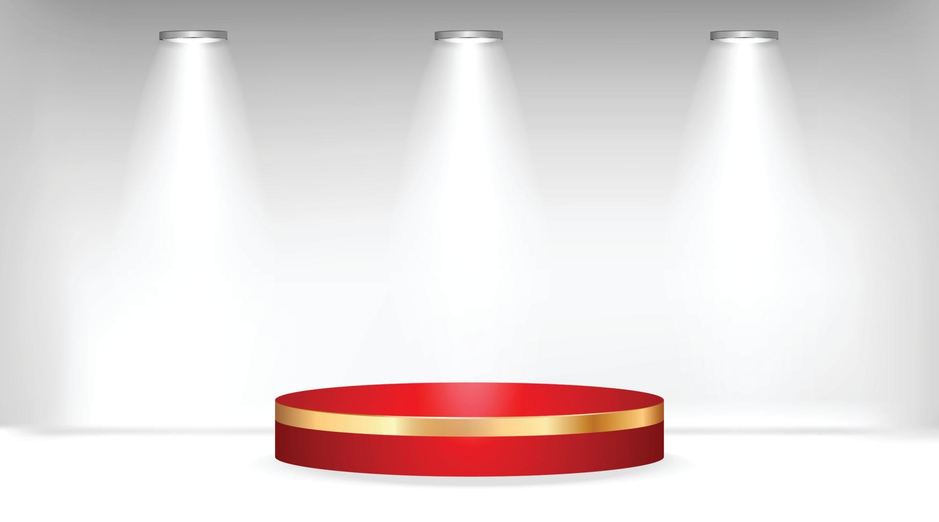 Red podium on light background with spotlights illuminated illustration