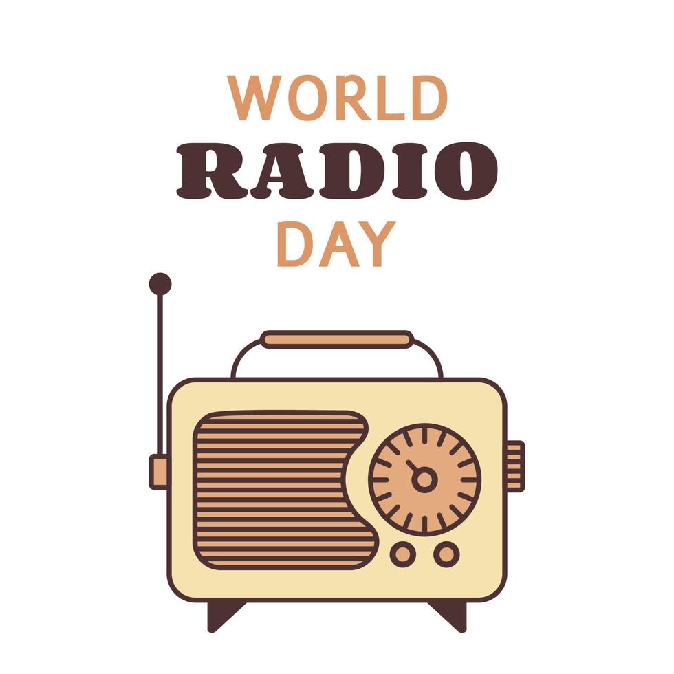 Retro world radio day. Cartoon style. Isolated vector illustration on white background.