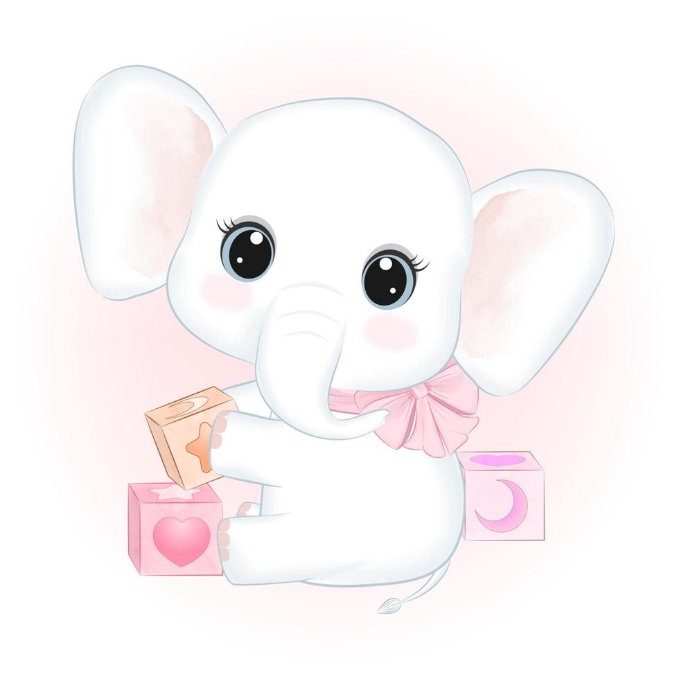 Cute little Elephant and baby toy hand drawn illustration vector