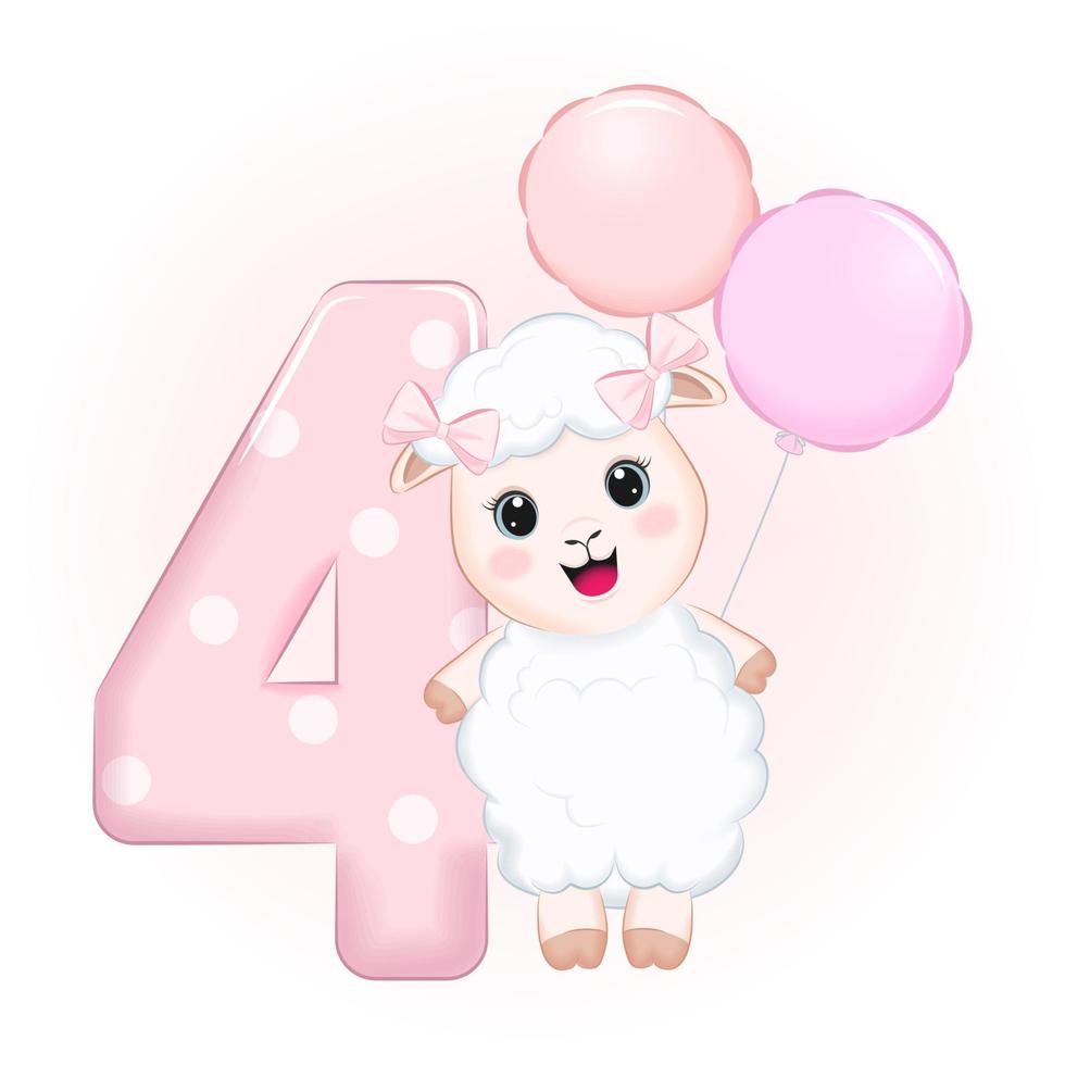 Cute little sheep, Happy birthday 4 years old vector