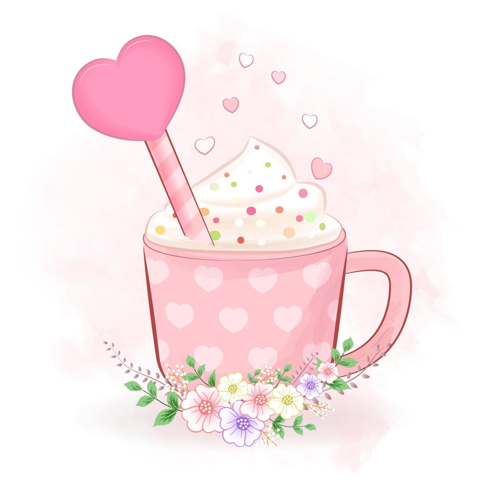 linda taza de café con corazón. ilustración del concepto del día de san valentín vector