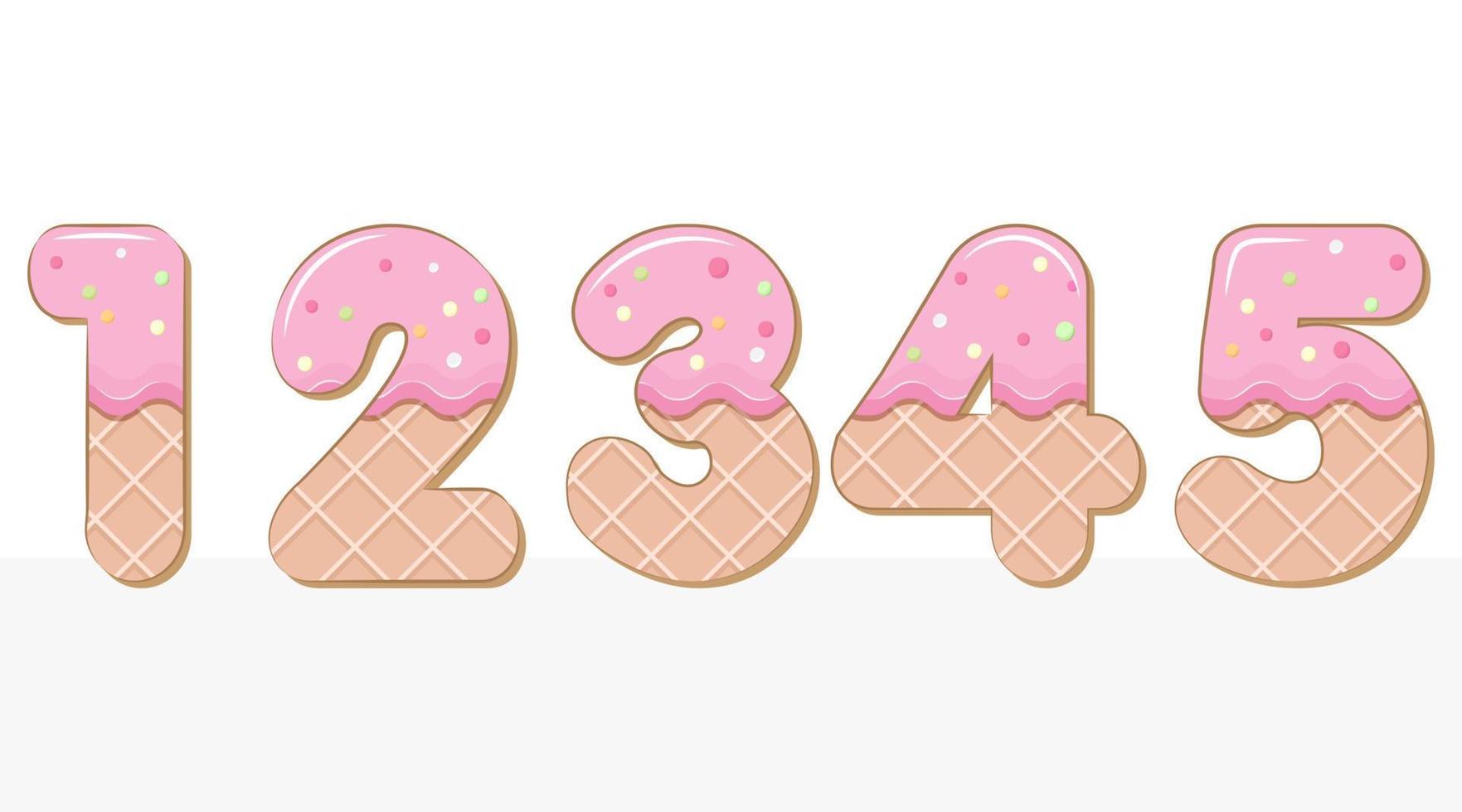 Ice Cream Alphabet Number 1 to 5 set illustration vector