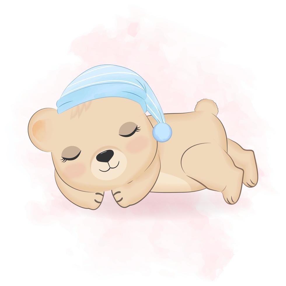 Cute Little Bear sleeping on watercolor background vector