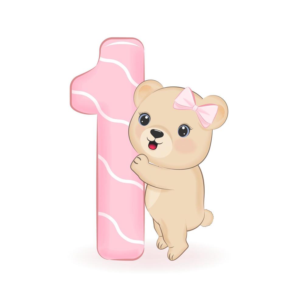 Cute Little Bear, First Birthday party, Happy birthday 1 year old vector