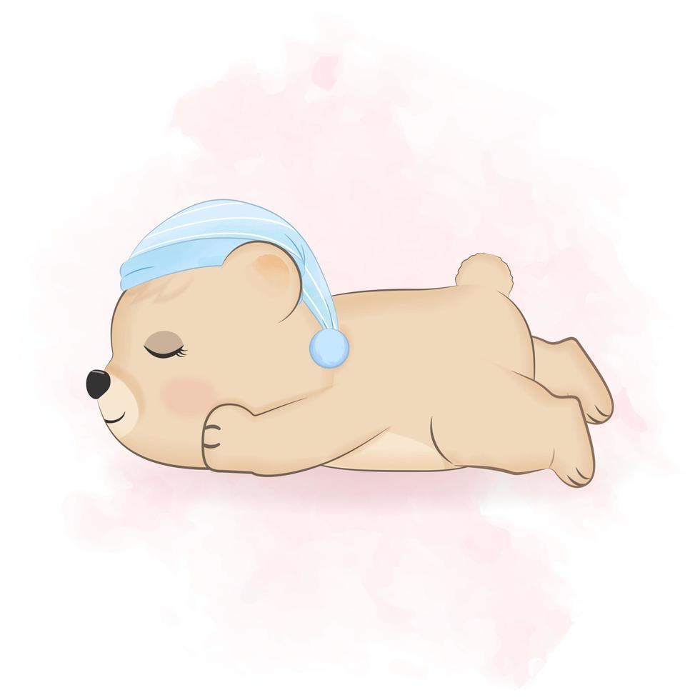 Cute Little Bear sleeping on watercolor background vector