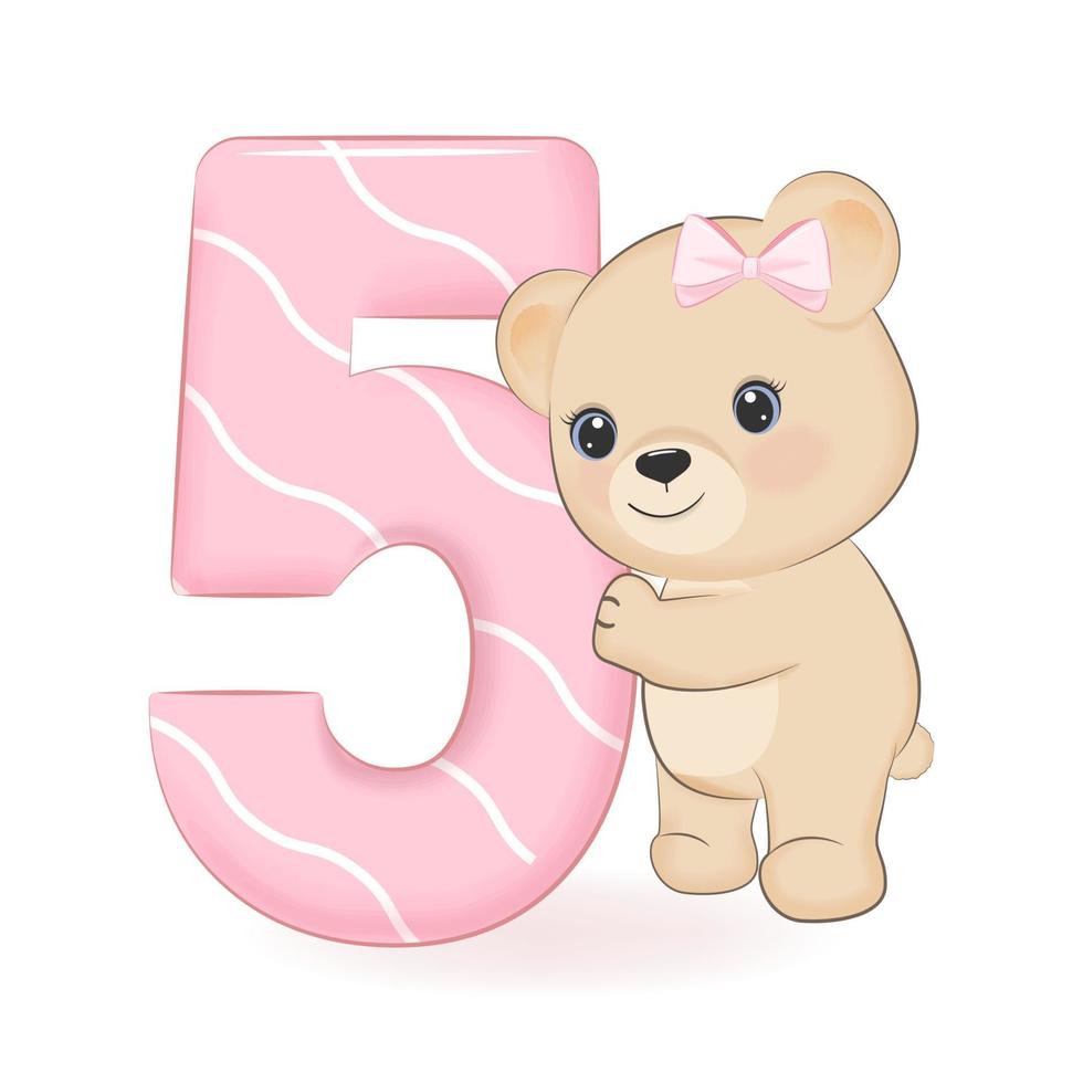 Cute Little Bear, Happy Birthday 5 years old vector